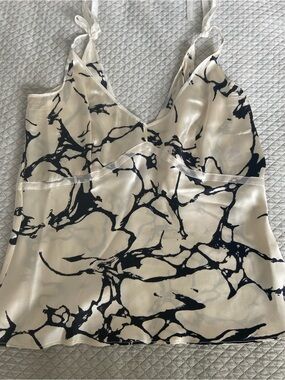 Zenobia Cream 💯 SILK Camisole with Black Marble Print